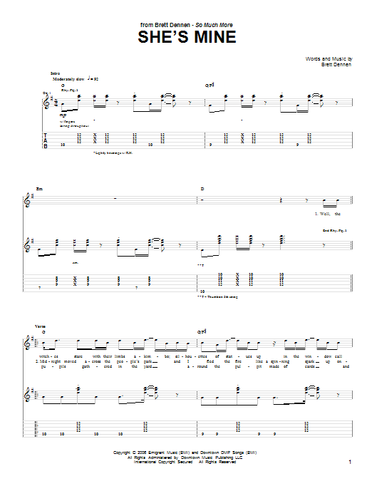 Brett Dennen She's Mine sheet music notes and chords arranged for Guitar Tab