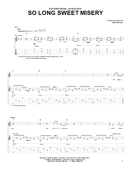 Brett Dennen So Long Sweet Misery sheet music notes and chords arranged for Guitar Tab