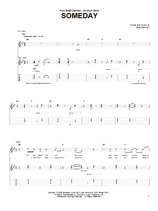 Brett Dennen Someday sheet music notes and chords arranged for Guitar Tab