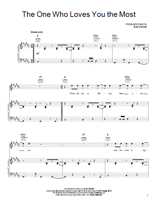 Brett Dennen The One Who Loves You The Most sheet music notes and chords arranged for Piano, Vocal & Guitar Chords (Right-Hand Melody)
