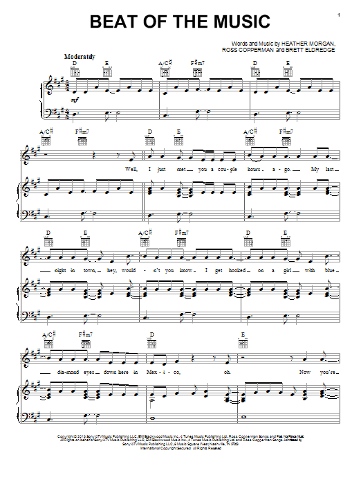 Brett Eldredge Beat Of The Music sheet music notes and chords arranged for Piano, Vocal & Guitar Chords (Right-Hand Melody)