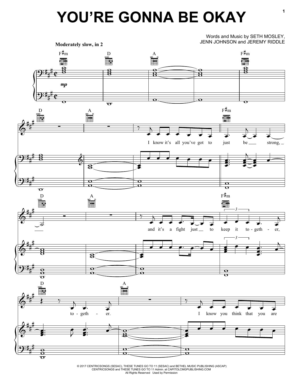 Brian & Jenn Johnson You're Gonna Be Okay sheet music notes and chords arranged for Piano, Vocal & Guitar Chords (Right-Hand Melody)