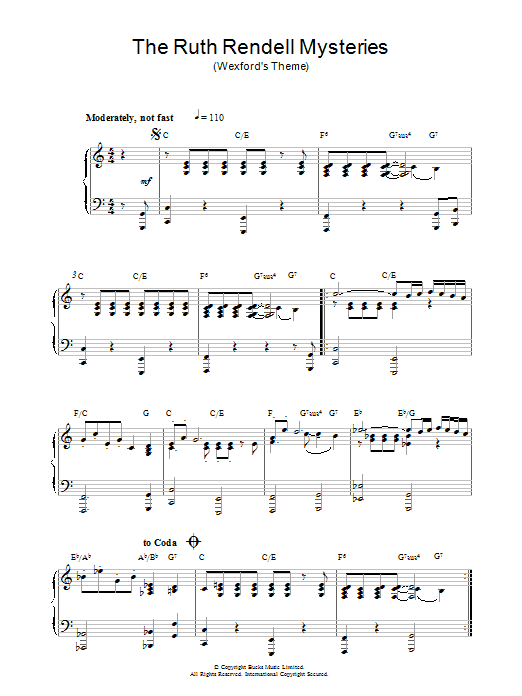 Brian Bennett The Ruth Rendell Mysteries (Wexford's Theme) sheet music notes and chords arranged for Piano Solo