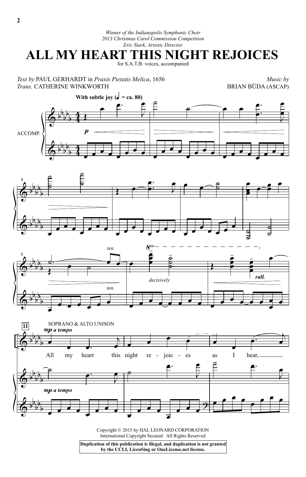 Brian Buda All My Heart This Night Rejoices sheet music notes and chords arranged for SATB Choir