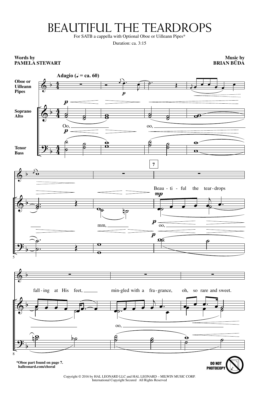 Brian Buda Beautiful The Teardrops sheet music notes and chords arranged for SATB Choir