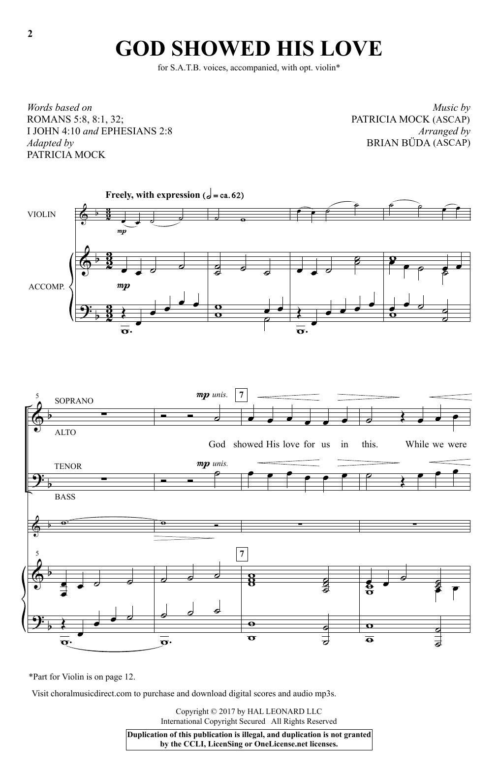 Brian Buda God Showed His Love sheet music notes and chords arranged for SATB Choir
