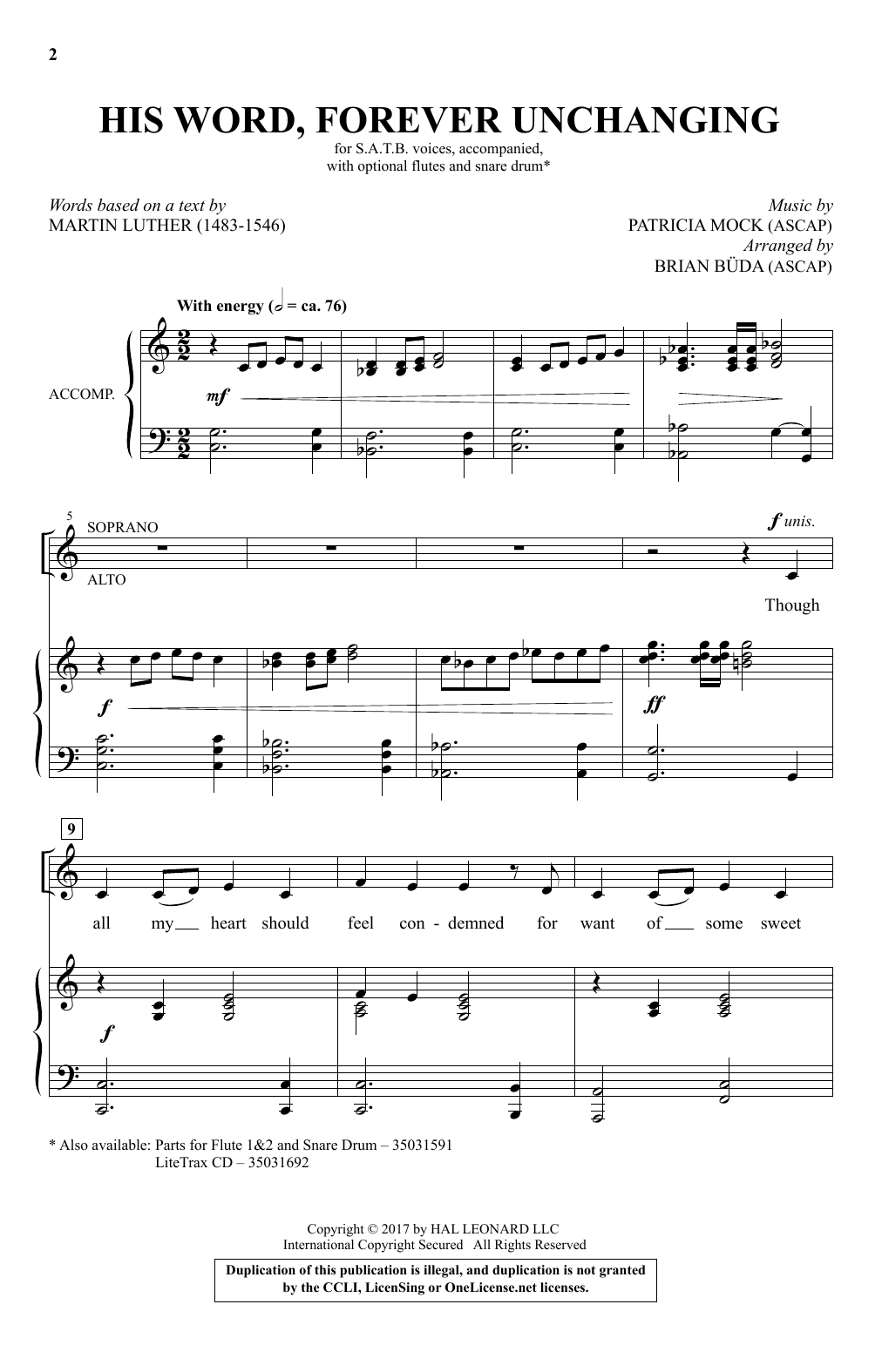 Brian Buda His Word, Forever Unchanging sheet music notes and chords arranged for SATB Choir