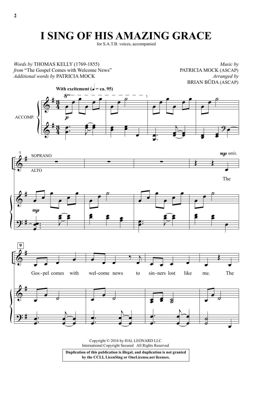 Brian Buda I Sing Of His Amazing Grace sheet music notes and chords arranged for SATB Choir