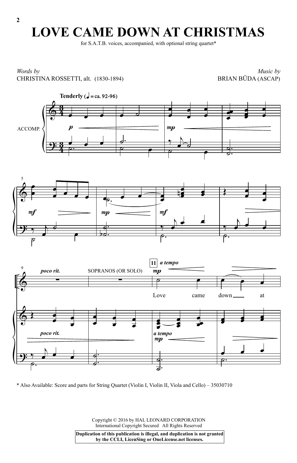 Brian Buda Love Came Down At Christmas sheet music notes and chords arranged for SATB Choir