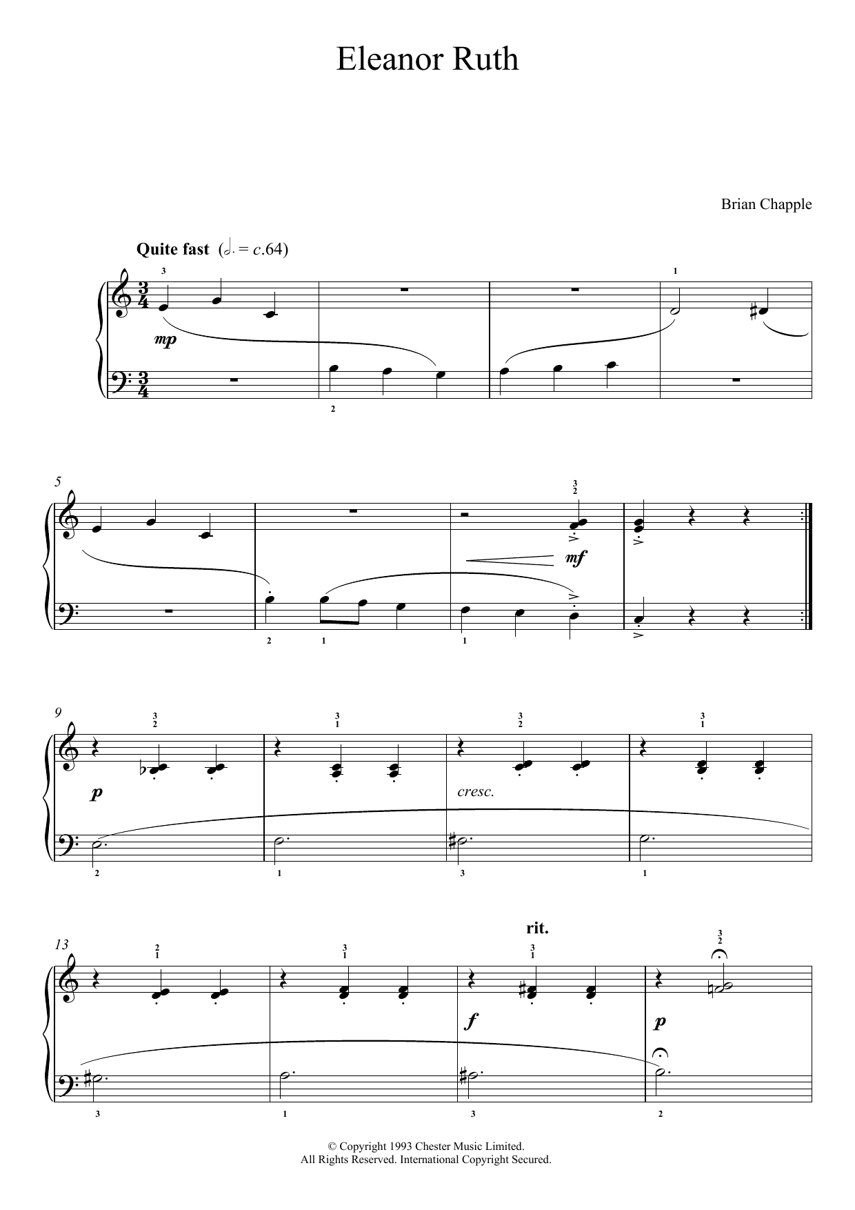 Brian Chapple Eleanor Ruth (from In The Pink) sheet music notes and chords arranged for Piano Solo