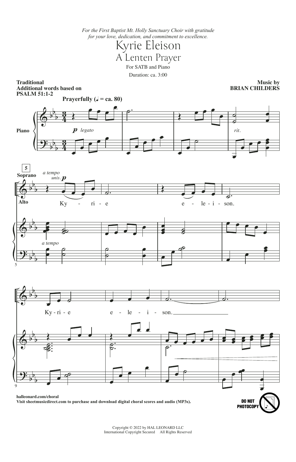 Brian Childers Kyrie Eleison (A Lenten Prayer) sheet music notes and chords arranged for SATB Choir