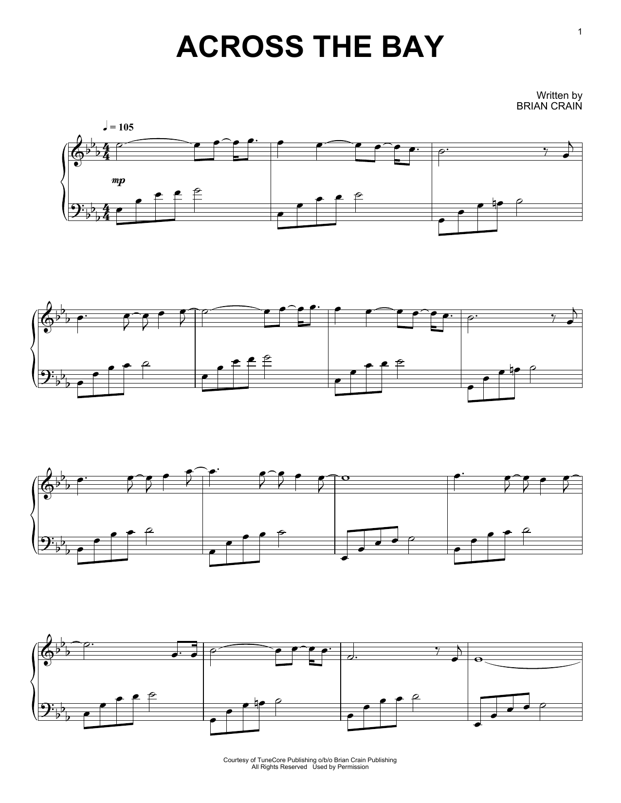 Brian Crain Across The Bay sheet music notes and chords arranged for Piano Solo