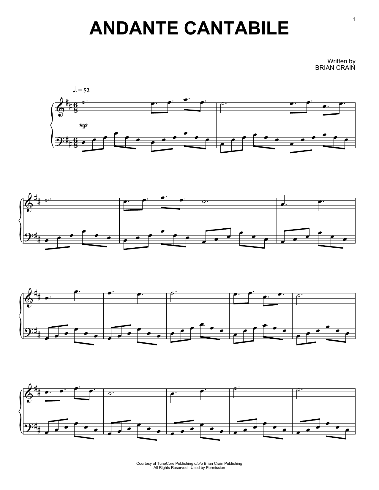 Brian Crain Andante Cantabile sheet music notes and chords arranged for Piano Solo
