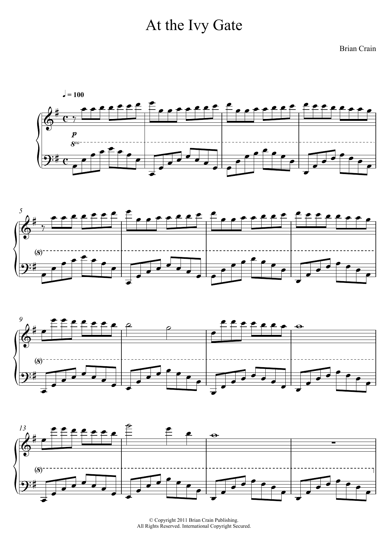 Brian Crain At The Ivy Gate sheet music notes and chords arranged for Piano Solo