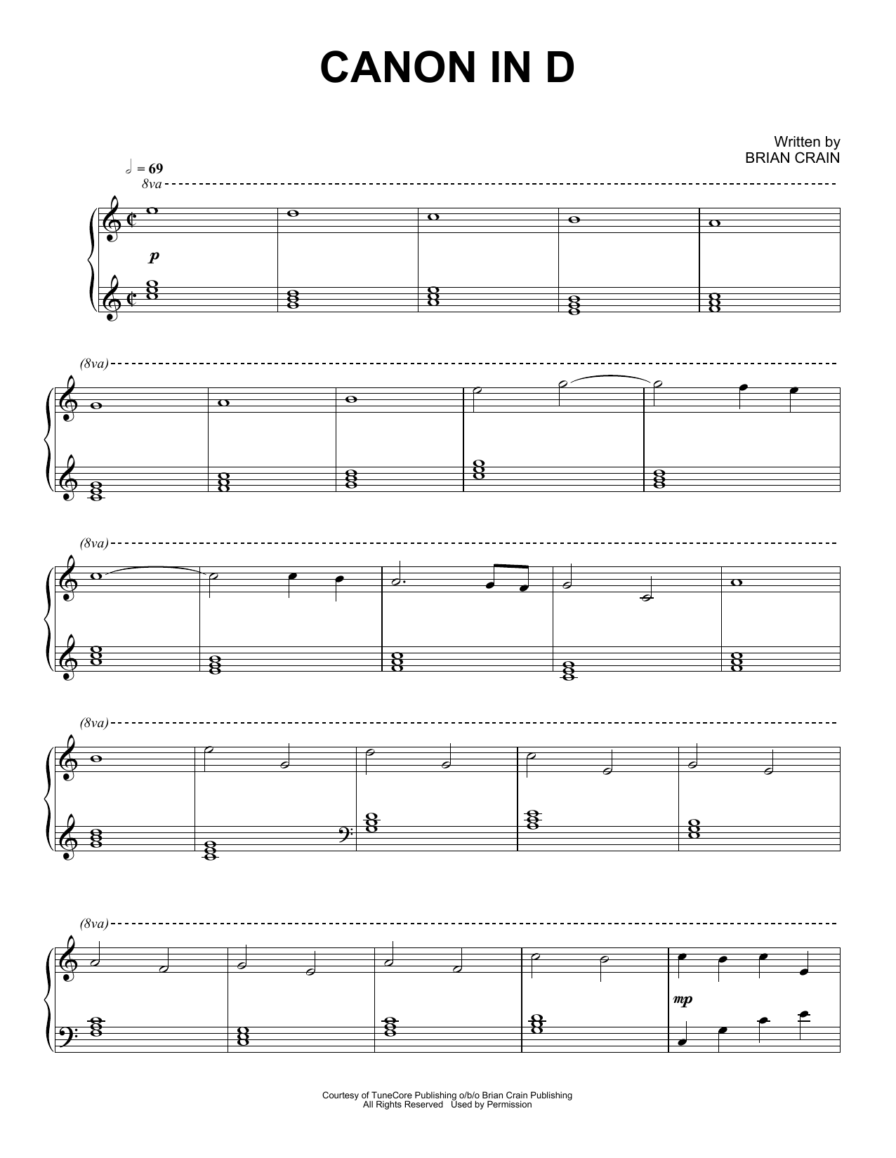 Brian Crain Canon In D sheet music notes and chords arranged for Piano Solo