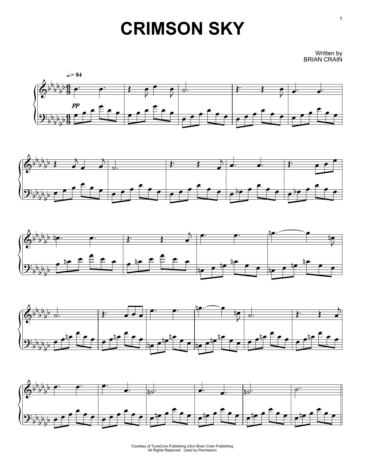 Brian Crain Crimson Sky sheet music notes and chords arranged for Piano Solo