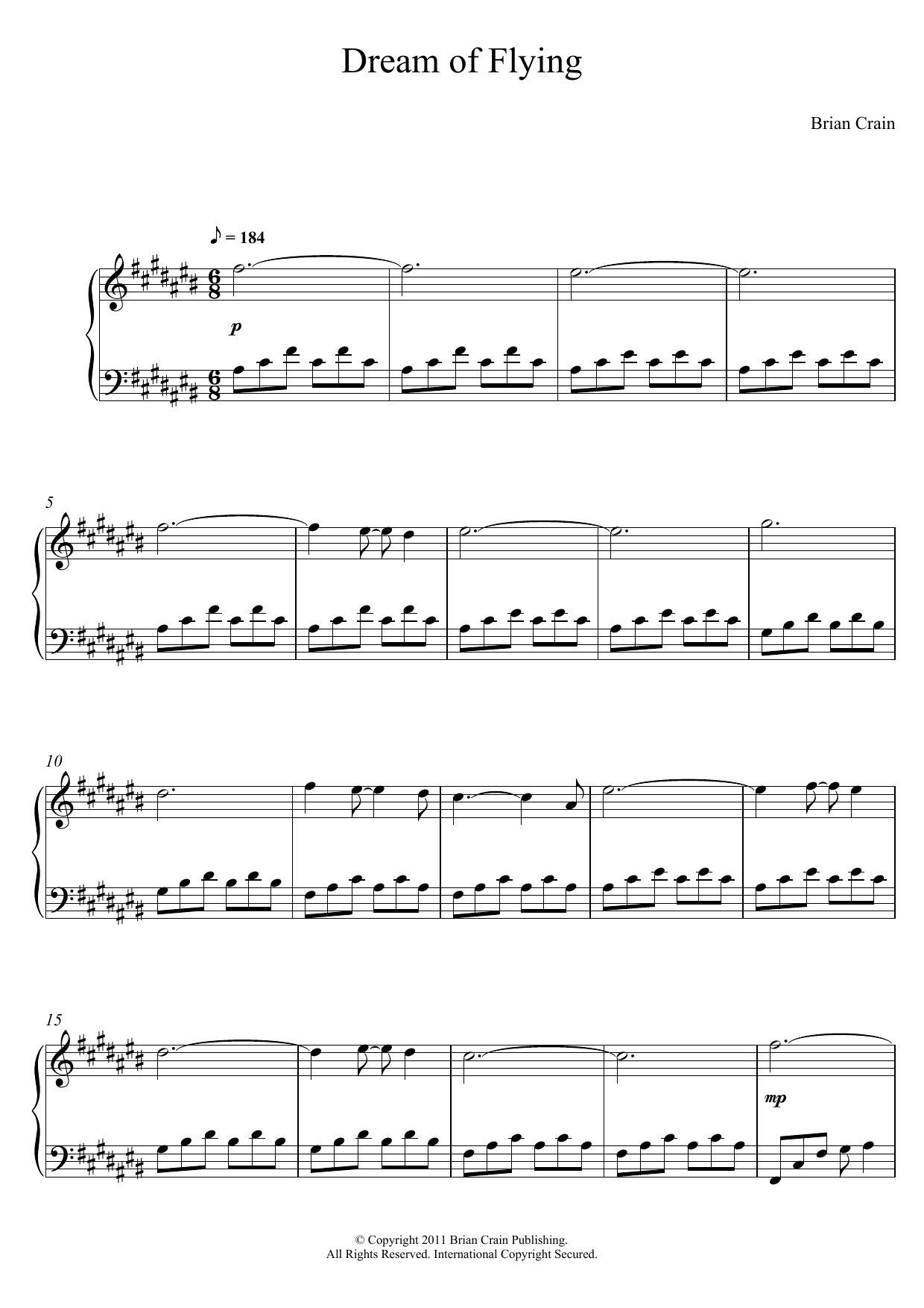 Brian Crain Dream Of Flying sheet music notes and chords arranged for Piano Solo