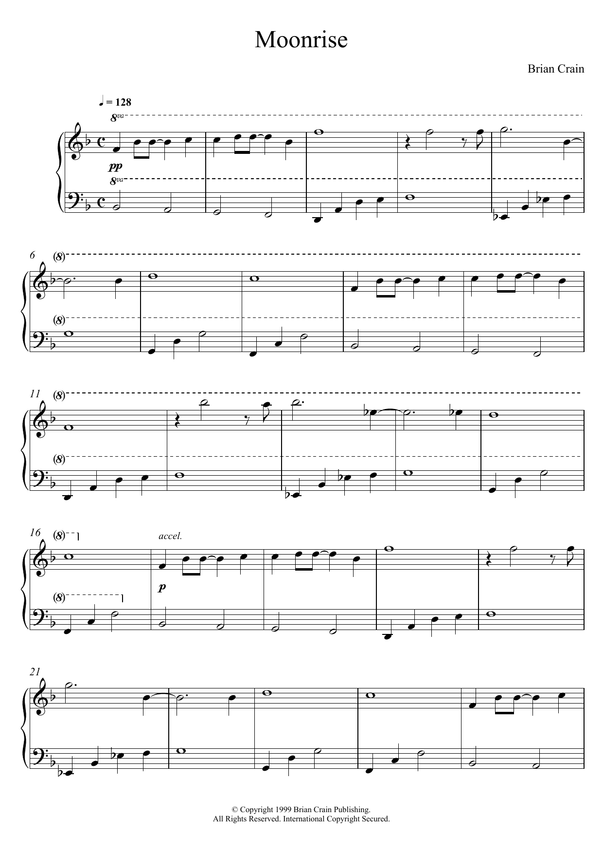 Brian Crain Moonrise sheet music notes and chords arranged for Piano Solo