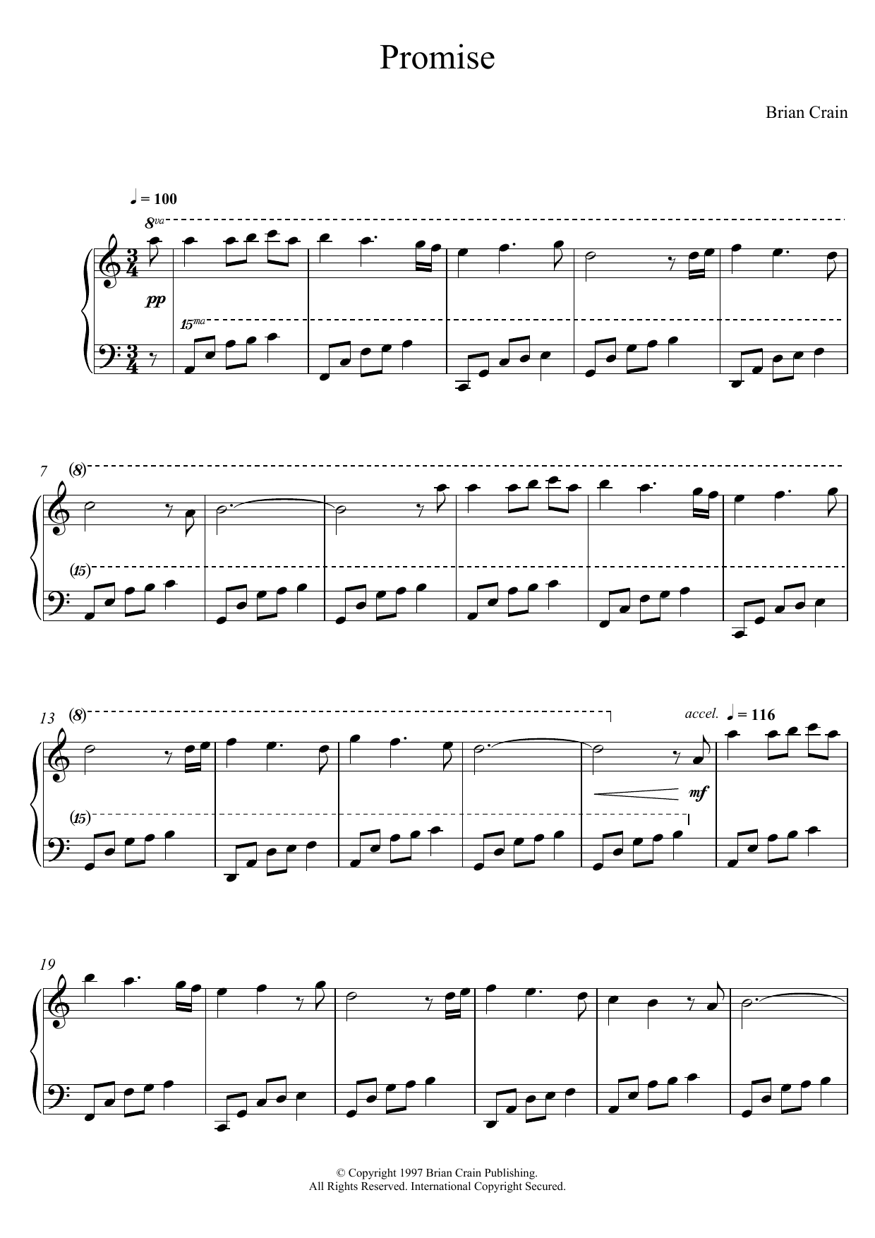 Brian Crain Promise sheet music notes and chords arranged for Piano Solo