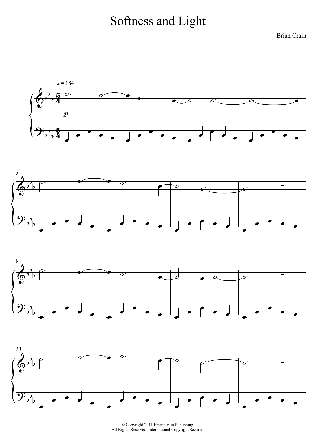 Brian Crain Softness And Light sheet music notes and chords arranged for Piano Solo