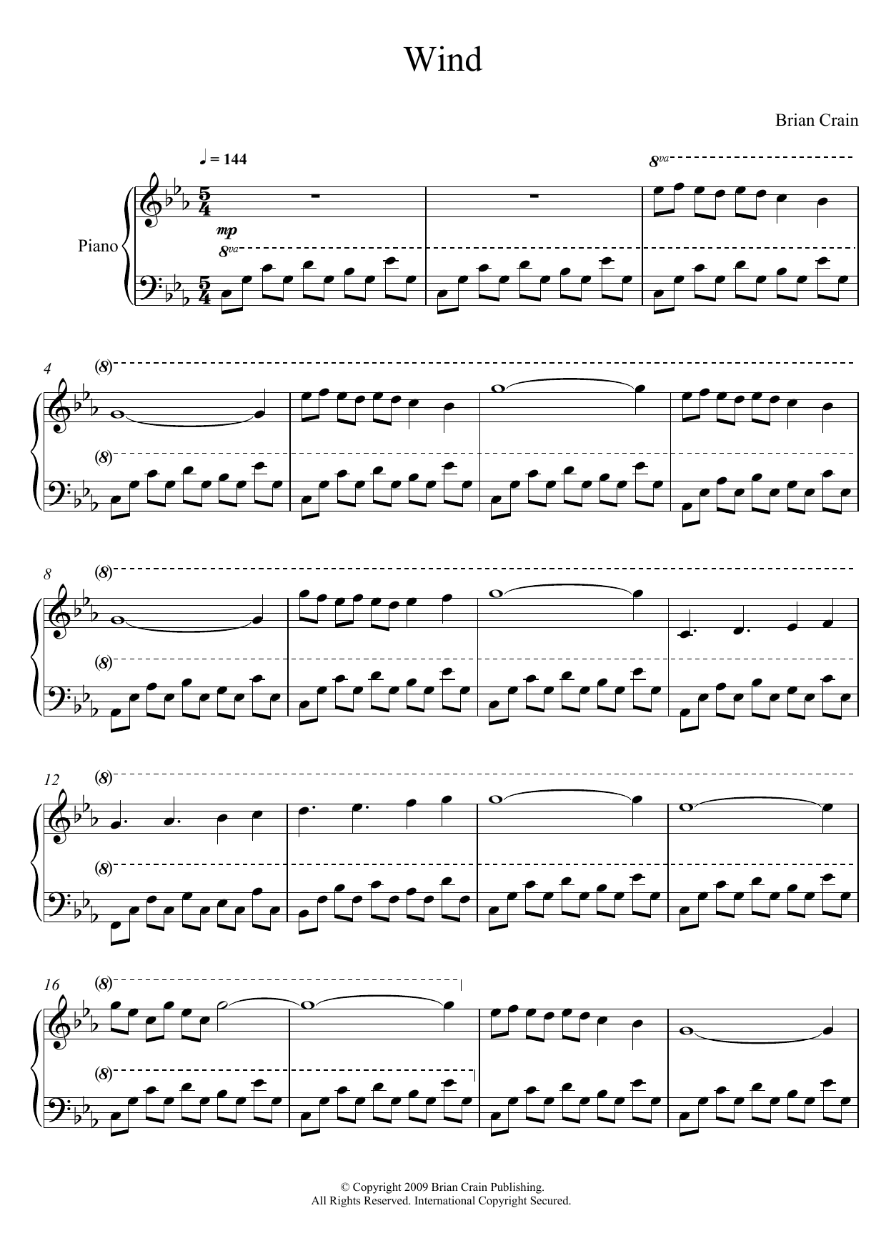 Brian Crain Wind sheet music notes and chords arranged for Piano Solo