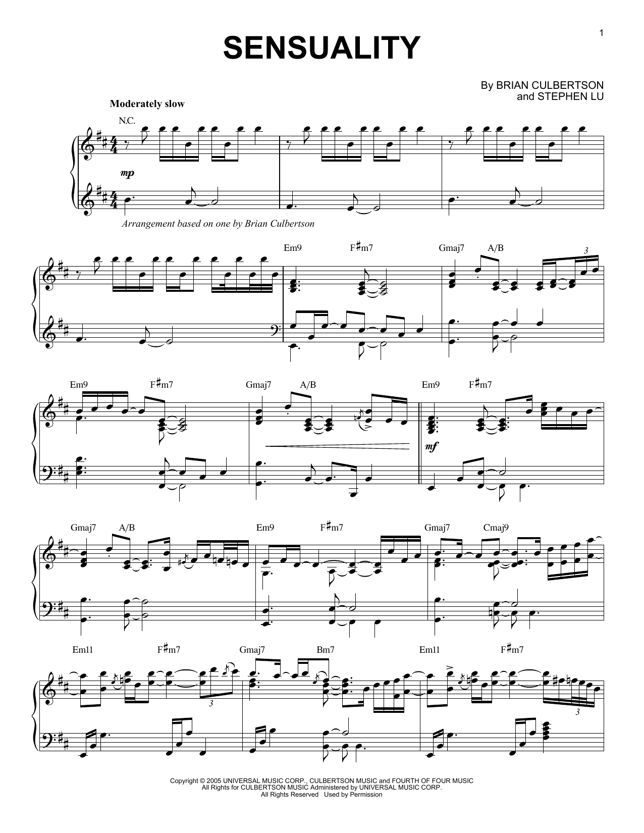 Brian Culbertson Sensuality sheet music notes and chords arranged for Piano Solo
