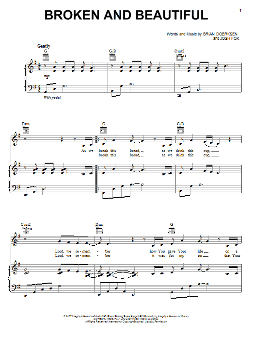 Brian Doerksen Broken And Beautiful sheet music notes and chords arranged for Piano, Vocal & Guitar Chords (Right-Hand Melody)