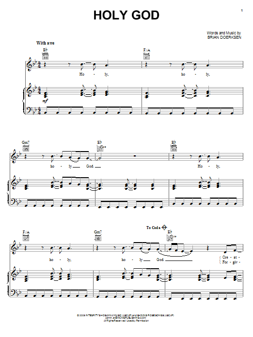 Brian Doerksen Holy God sheet music notes and chords arranged for Piano, Vocal & Guitar Chords (Right-Hand Melody)