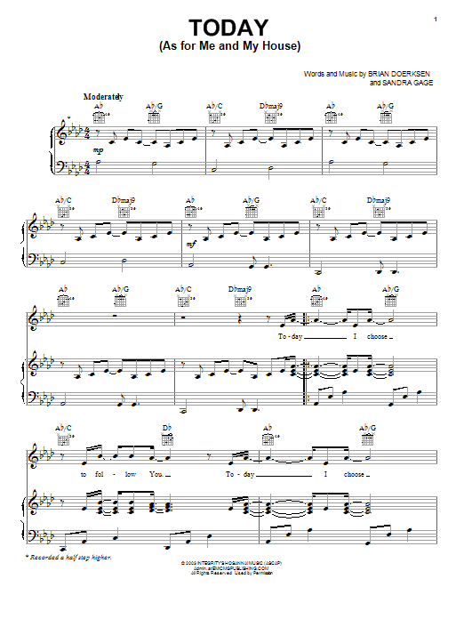 Brian Doerksen Today (As For Me And My House) sheet music notes and chords arranged for Piano & Vocal