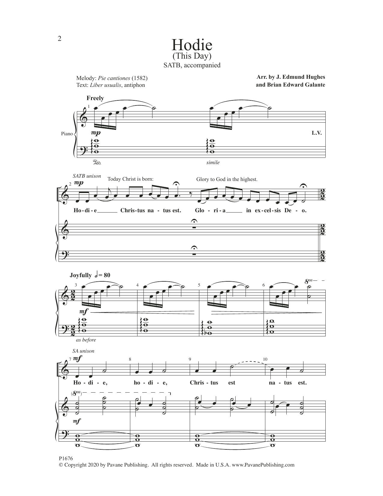 Brian Edward Galante and J. Edmund Hughes Hodie sheet music notes and chords arranged for SATB Choir