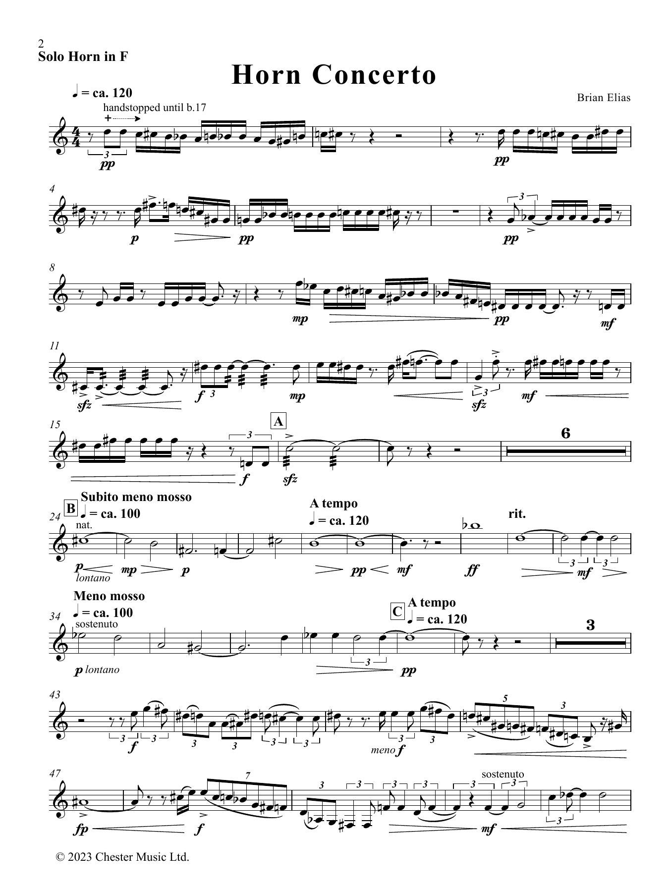 Brian Elias Horn Concerto (Solo Part) sheet music notes and chords arranged for French Horn Solo