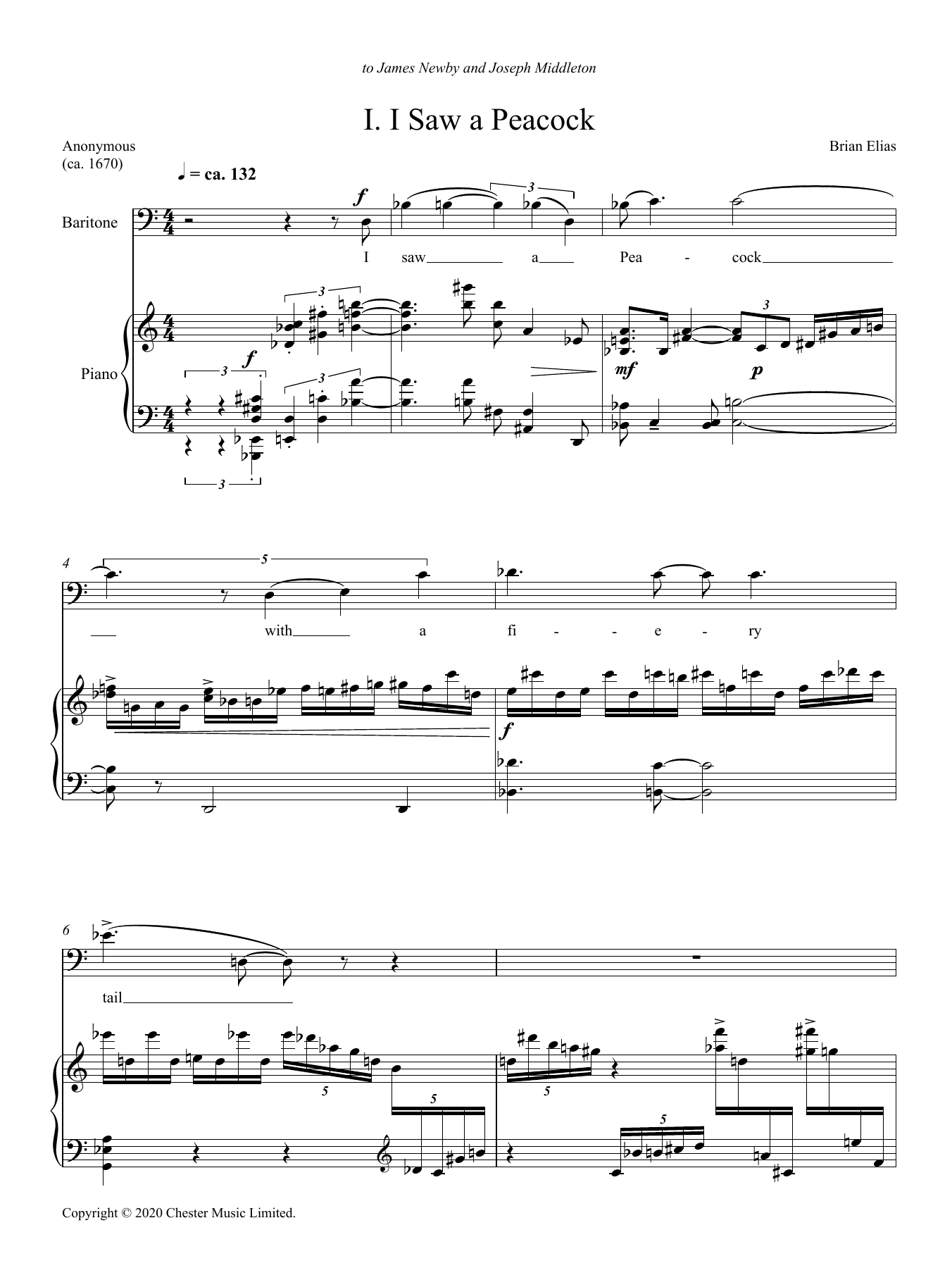 Brian Elias I Saw a Peacock sheet music notes and chords arranged for Piano & Vocal