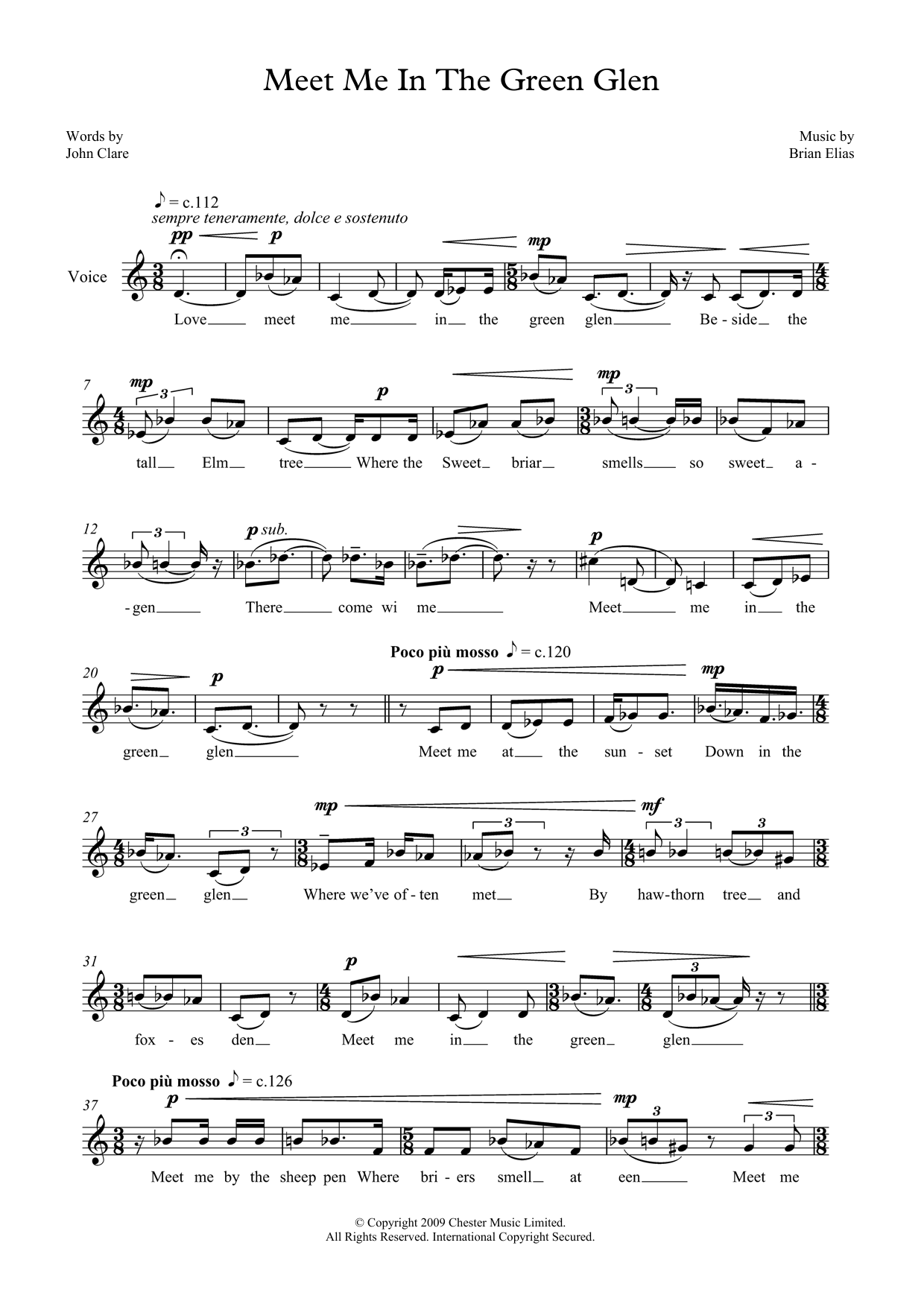 Brian Elias Meet Me in the Green Glen (for low voice) sheet music notes and chords arranged for Piano & Vocal