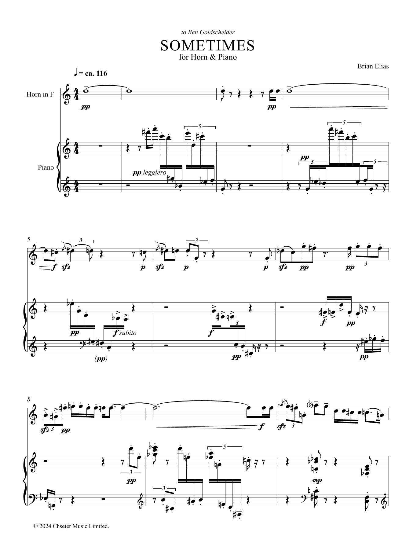 Brian Elias Sometimes sheet music notes and chords arranged for French Horn and Piano