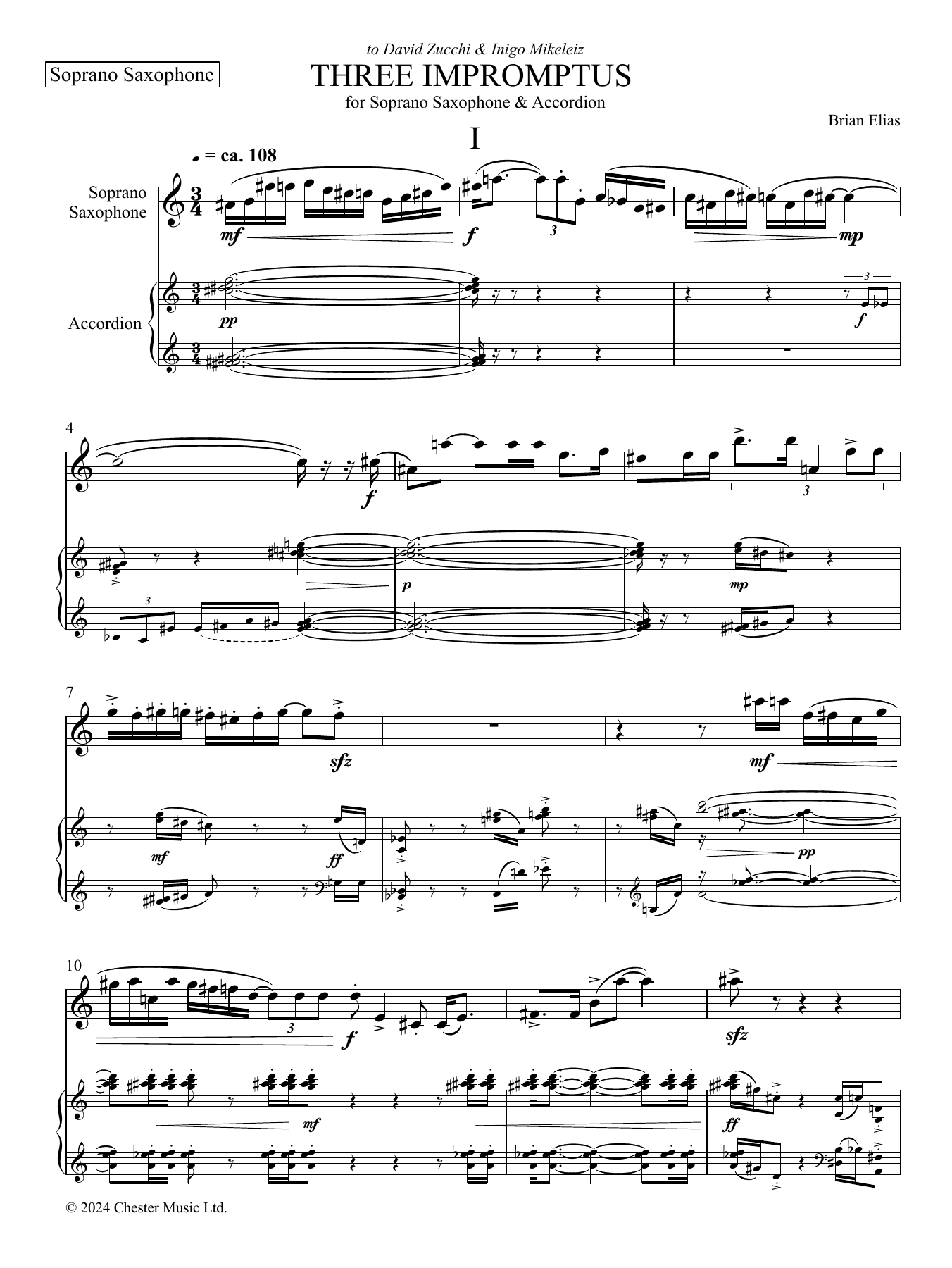 Brian Elias Three Impromptus sheet music notes and chords arranged for Instrumental Duet