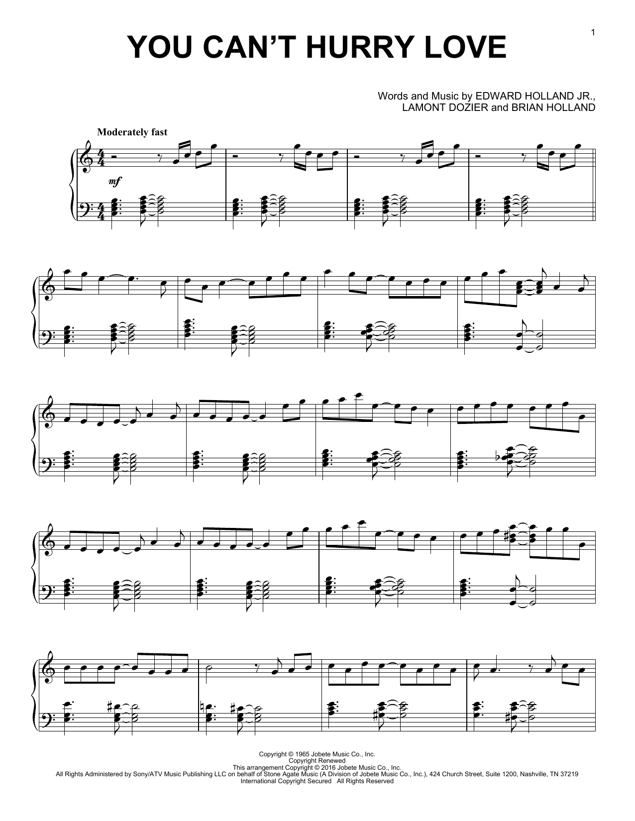Brian Holland You Can't Hurry Love [Jazz version] sheet music notes and chords arranged for Piano Solo