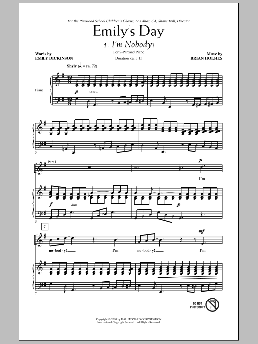 Brian Holmes Emily's Day (Choral Collection) sheet music notes and chords arranged for 2-Part Choir
