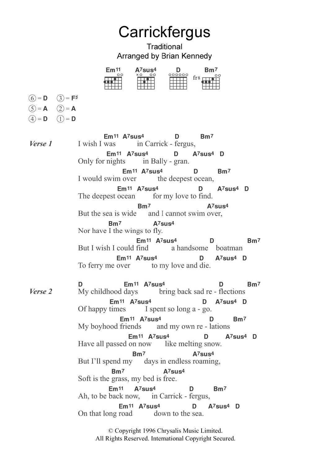 Brian Kennedy Carrickfergus sheet music notes and chords arranged for Guitar Chords/Lyrics