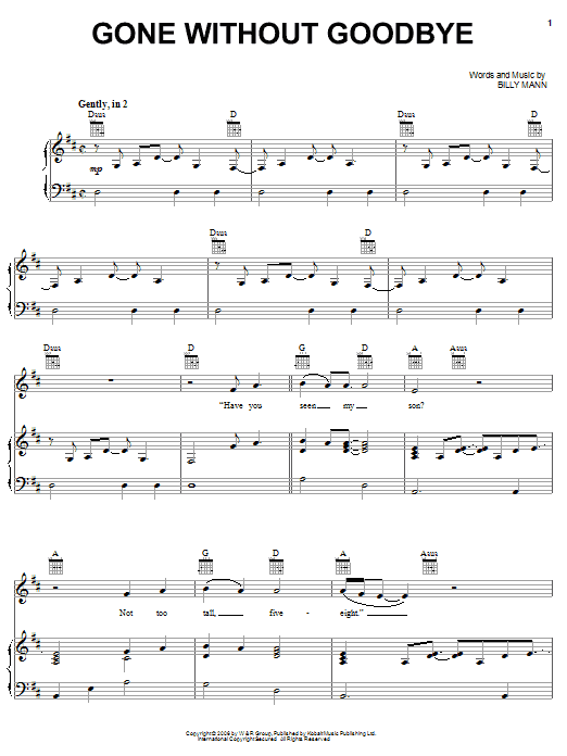 Brian Littrell Gone Without Goodbye sheet music notes and chords arranged for Piano, Vocal & Guitar Chords (Right-Hand Melody)