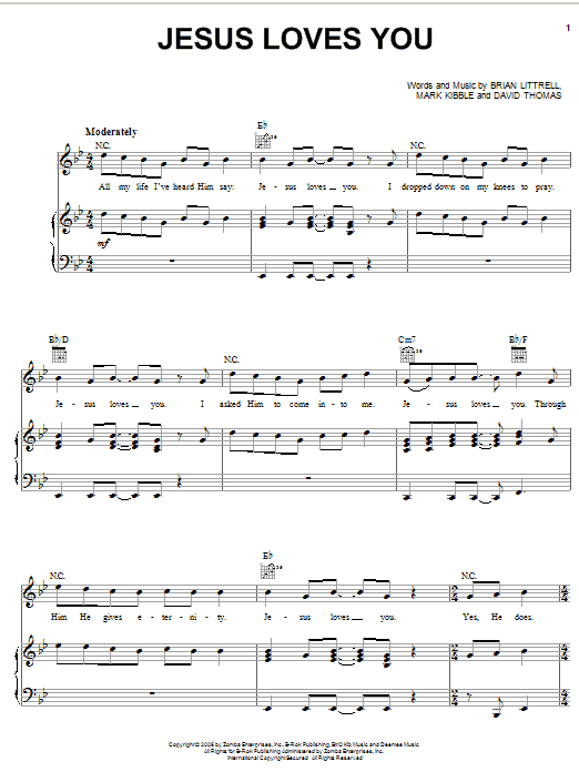 Brian Littrell Jesus Loves You sheet music notes and chords arranged for Piano, Vocal & Guitar Chords (Right-Hand Melody)