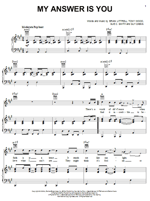 Brian Littrell My Answer Is You sheet music notes and chords arranged for Piano, Vocal & Guitar Chords (Right-Hand Melody)