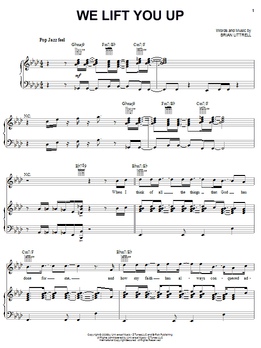 Brian Littrell We Lift You Up sheet music notes and chords arranged for Piano, Vocal & Guitar Chords (Right-Hand Melody)