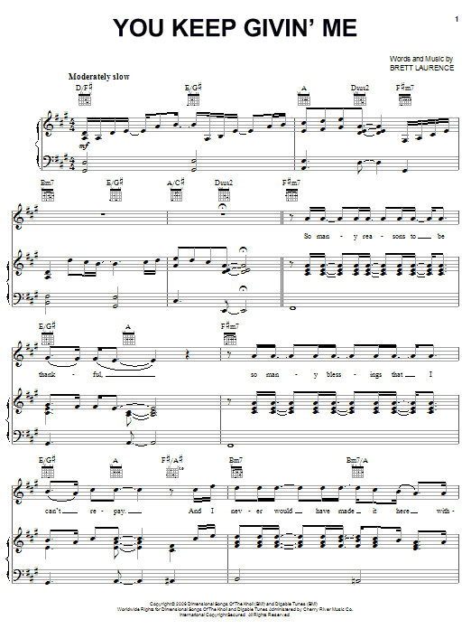 Brian Littrell You Keep Givin' Me sheet music notes and chords arranged for Piano, Vocal & Guitar Chords (Right-Hand Melody)