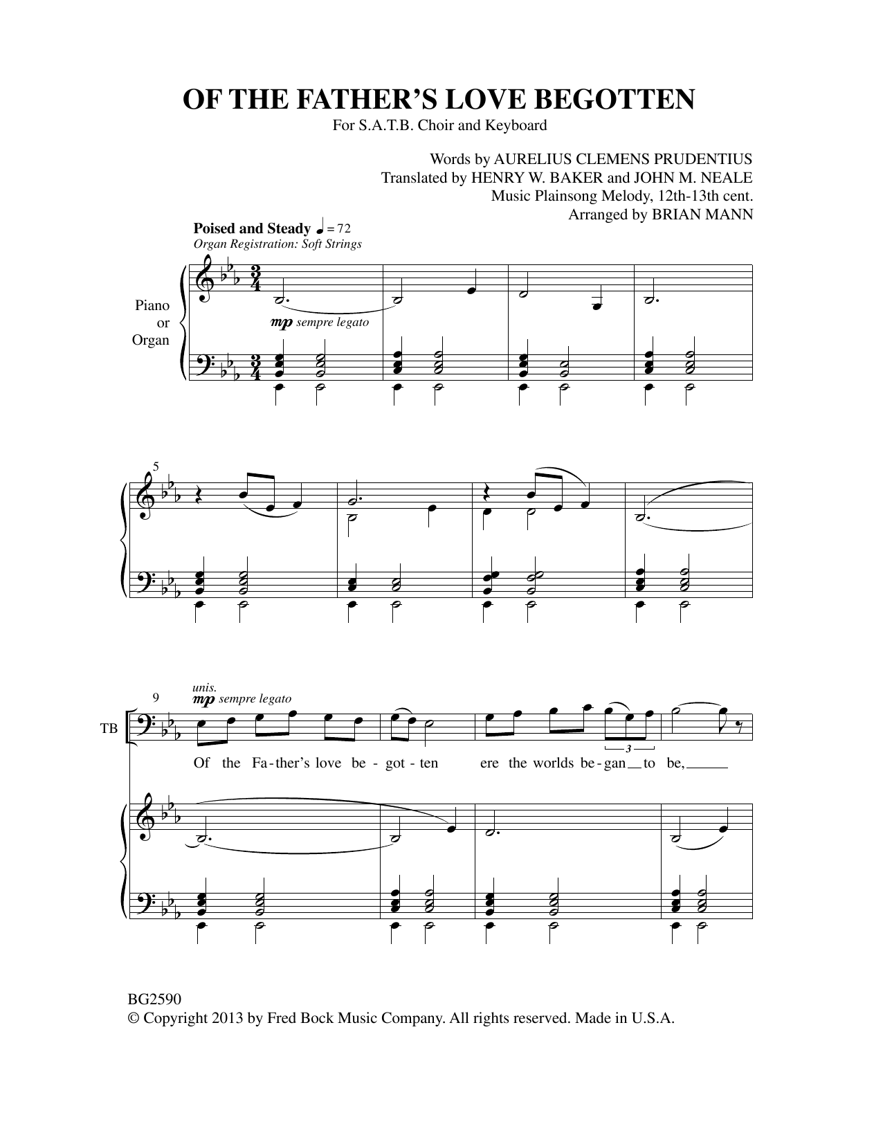 Brian Mann Of The Father's Love Begotten sheet music notes and chords arranged for SATB Choir