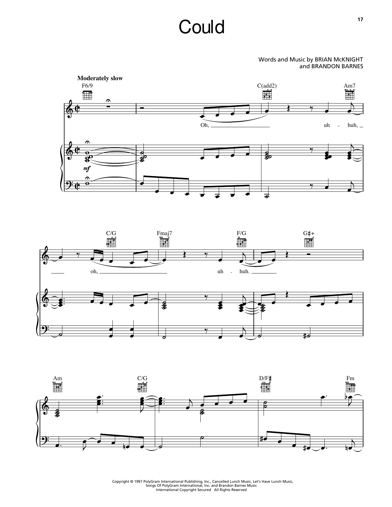 Brian McKnight Could sheet music notes and chords arranged for Piano, Vocal & Guitar Chords (Right-Hand Melody)