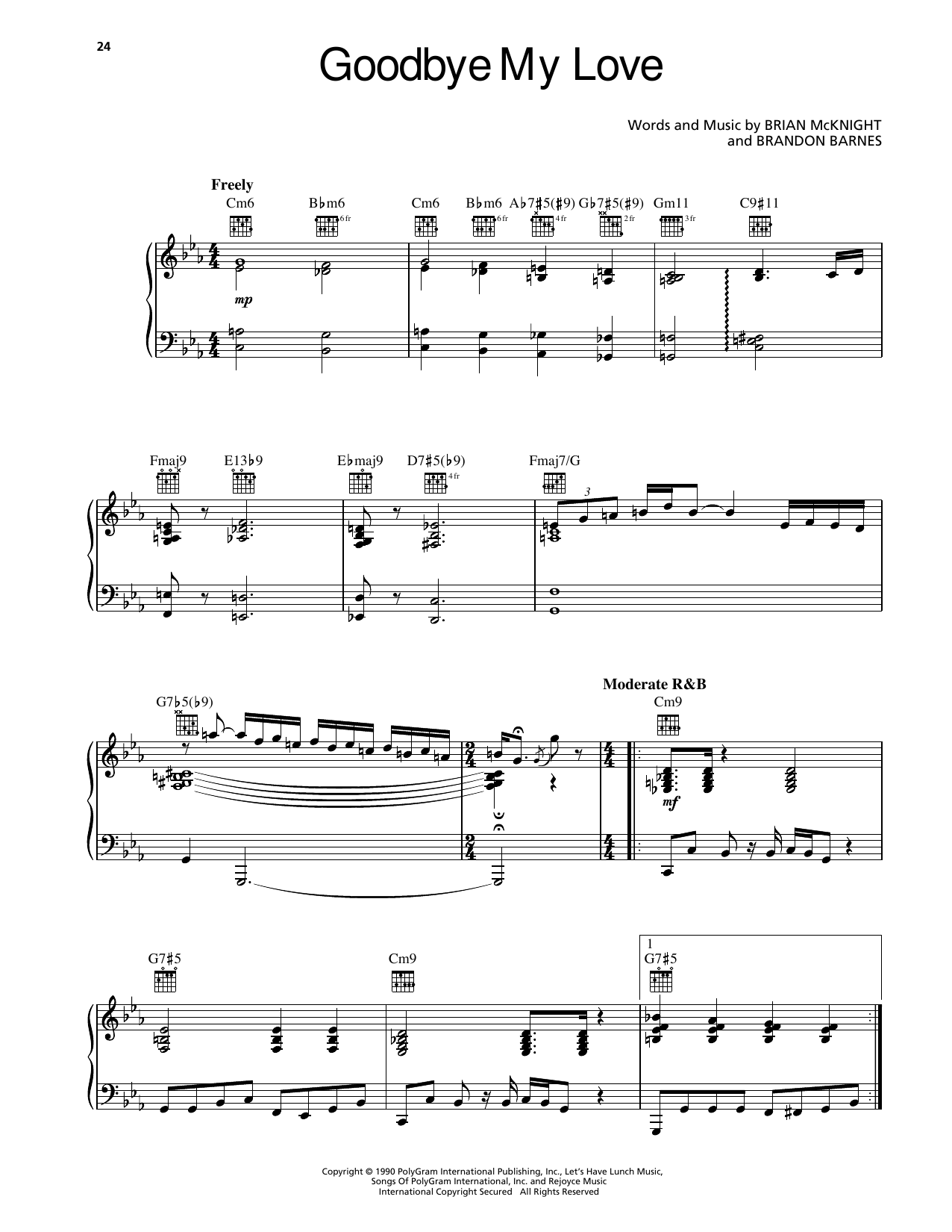 Brian McKnight Goodbye My Love sheet music notes and chords arranged for Piano, Vocal & Guitar Chords (Right-Hand Melody)