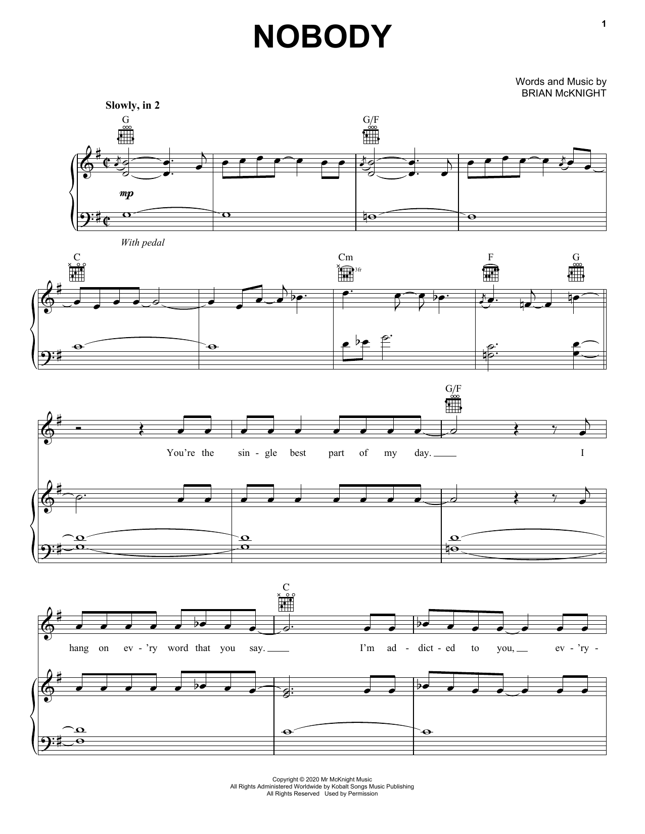 Brian McKnight Nobody sheet music notes and chords arranged for Piano, Vocal & Guitar Chords (Right-Hand Melody)