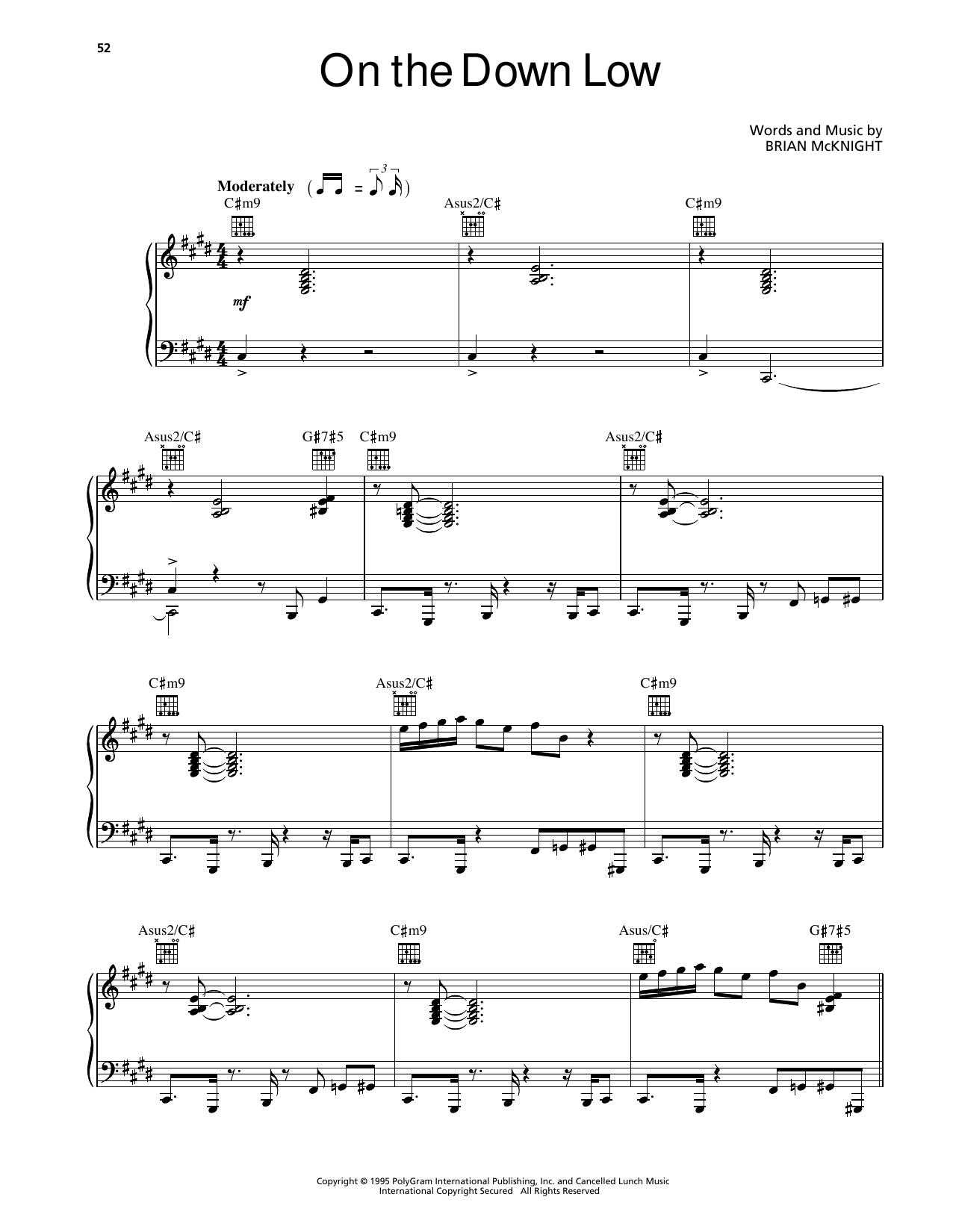 Brian McKnight On The Down Low sheet music notes and chords arranged for Piano, Vocal & Guitar Chords (Right-Hand Melody)