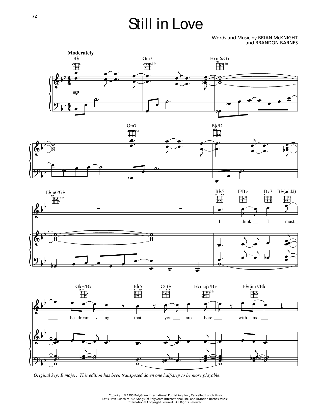 Brian McKnight Still In Love sheet music notes and chords arranged for Piano, Vocal & Guitar Chords (Right-Hand Melody)