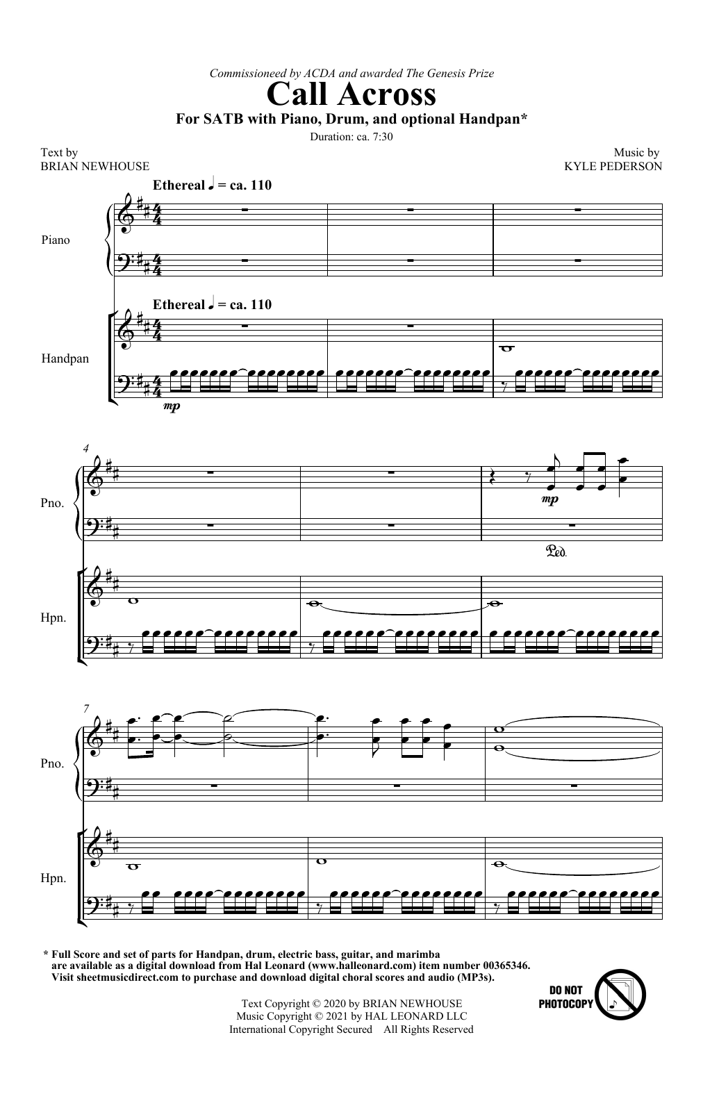 Brian Newhouse and Kyle Pederson Call Across sheet music notes and chords arranged for SATB Choir